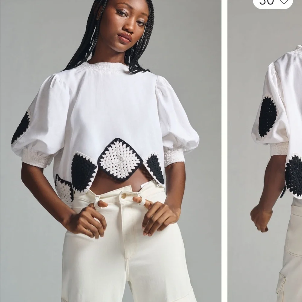 Anthropologie Bow-Back Crochet Crop Top in Black & White One Size